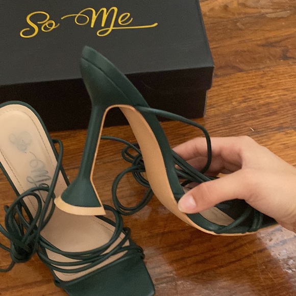 Dark Green Strapy Heels - Picture 3 of 5